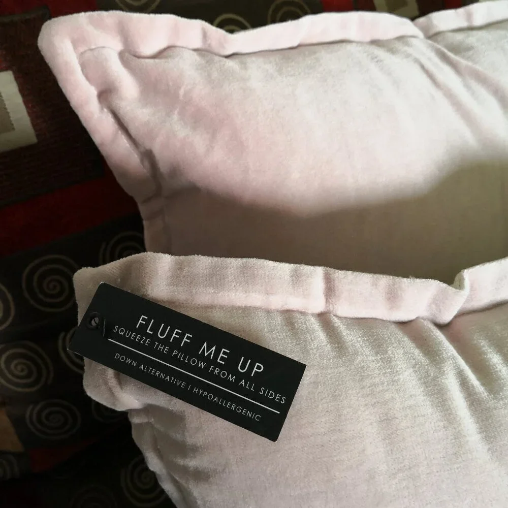 2 Pack Nicole Miller 100% Cotton Velvet Accent Pillows Soft Blush/Sand Color